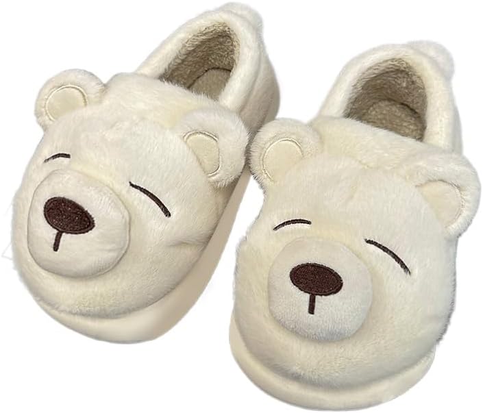 

Милые тапочки с медведем, пушистые тапочки с эффектом памяти, зимние домашние тапочки, хлопковые тапочки для женщин и мужчин Plonme, белый