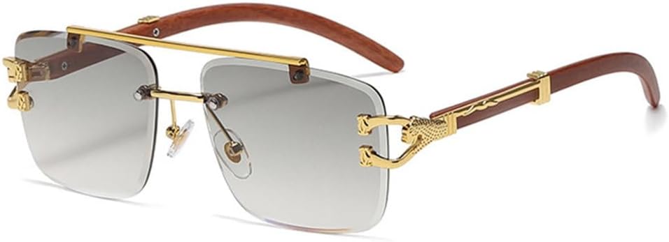 

Ретро-солнцезащитные очки без оправы, двойная перемычка, женские, прозрачные линзы, градиент "океан". Мужские металлические, леопардовый принт, UV400, Golden Green Gray