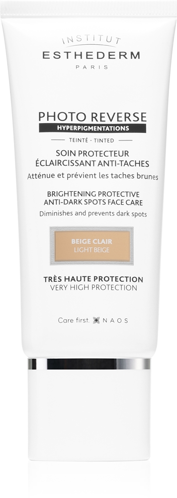 

Фото обратный защитный тонированный крем для лица против темных пятен с высокой степенью защиты от солнца Institut Esthederm, atspalvis light beige 50 мл