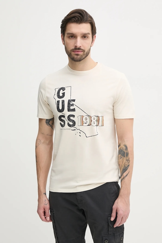 

Хлопковая футболка Guess, бежевый