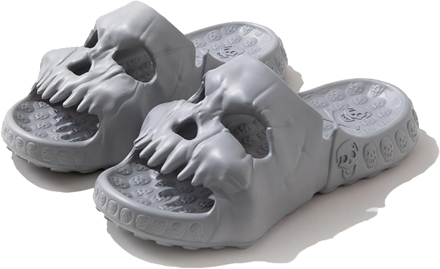 

Тапочки Mergrub Skull для женщин и мужчин с толстой подошвой, мягкие тапочки, амортизирующие для душа, нескользящие, обувь на Хэллоуин, серый