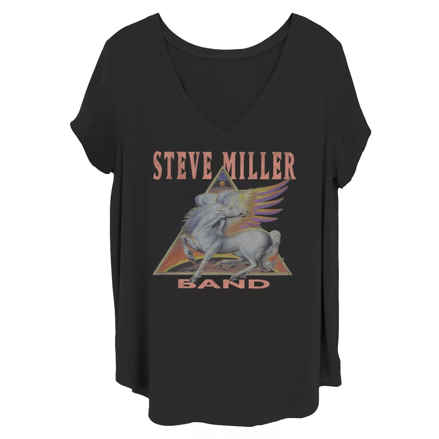 

Винтажная футболка с V-образным вырезом и графическим рисунком Juniors' Plus Steve Miller Band Pegasus Licensed Character
