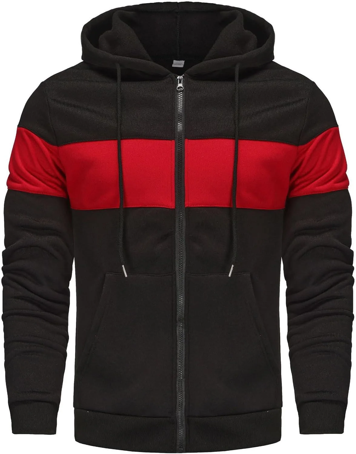 

Мужская худи с капюшоном на молнии, цветной блок QUNPIU