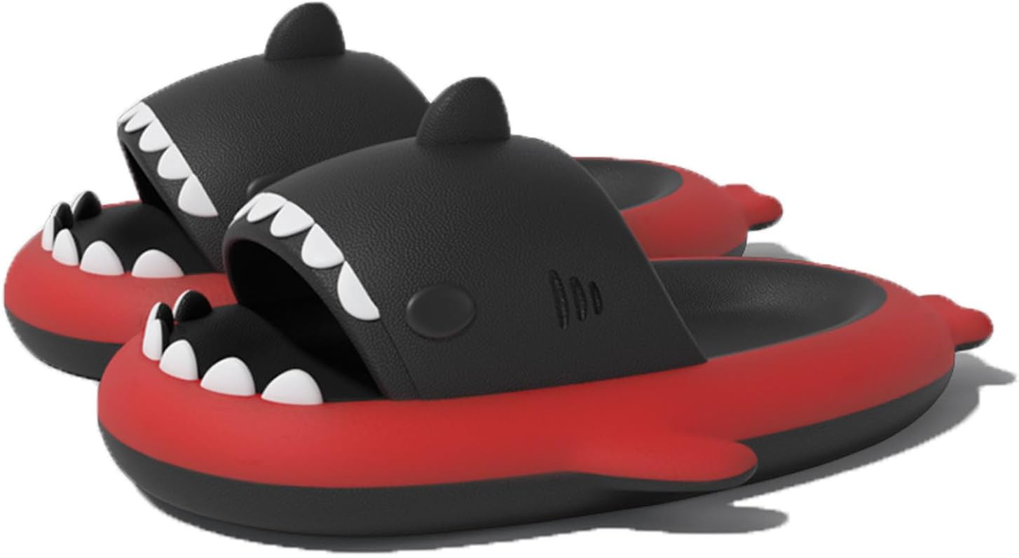 

Сланцы Zureto Shark, двухцветные с изображением акулы, унисекс, Шлепацы с акулами, противоскользящие, милые повседневные пляжные сандалии, черный/красный