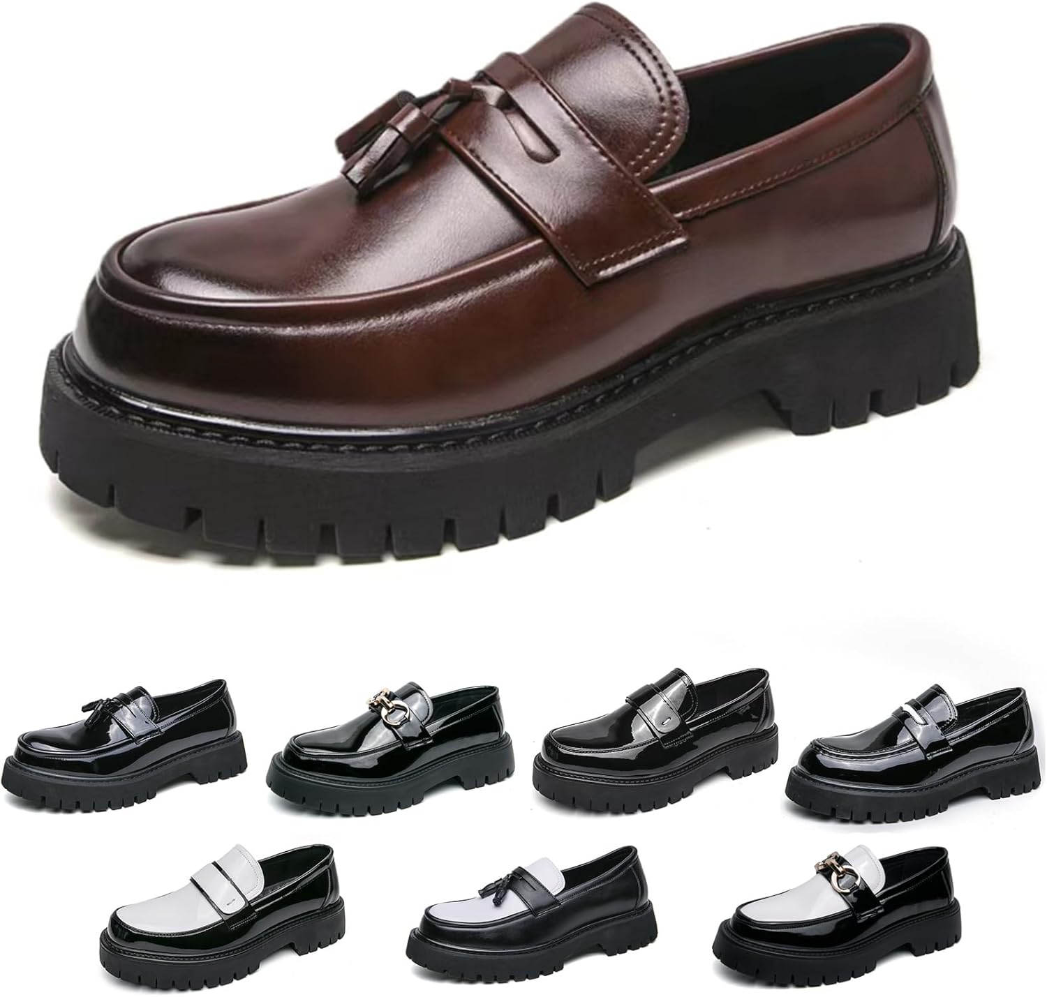 

Черно-белые двухцветные массивные лоферы на платформе Penny, классические слипоны с рифленой подошвой, деловая и рабочая обувь, повседневные нескользящие амортизирующие туфли, большой размер 5.5-14 Nekgnl