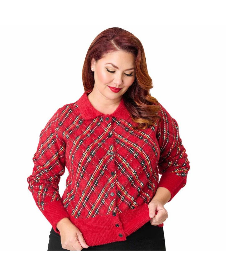 

Вязаный кардиган с воротником больших размеров Unique Vintage, Red plaid
