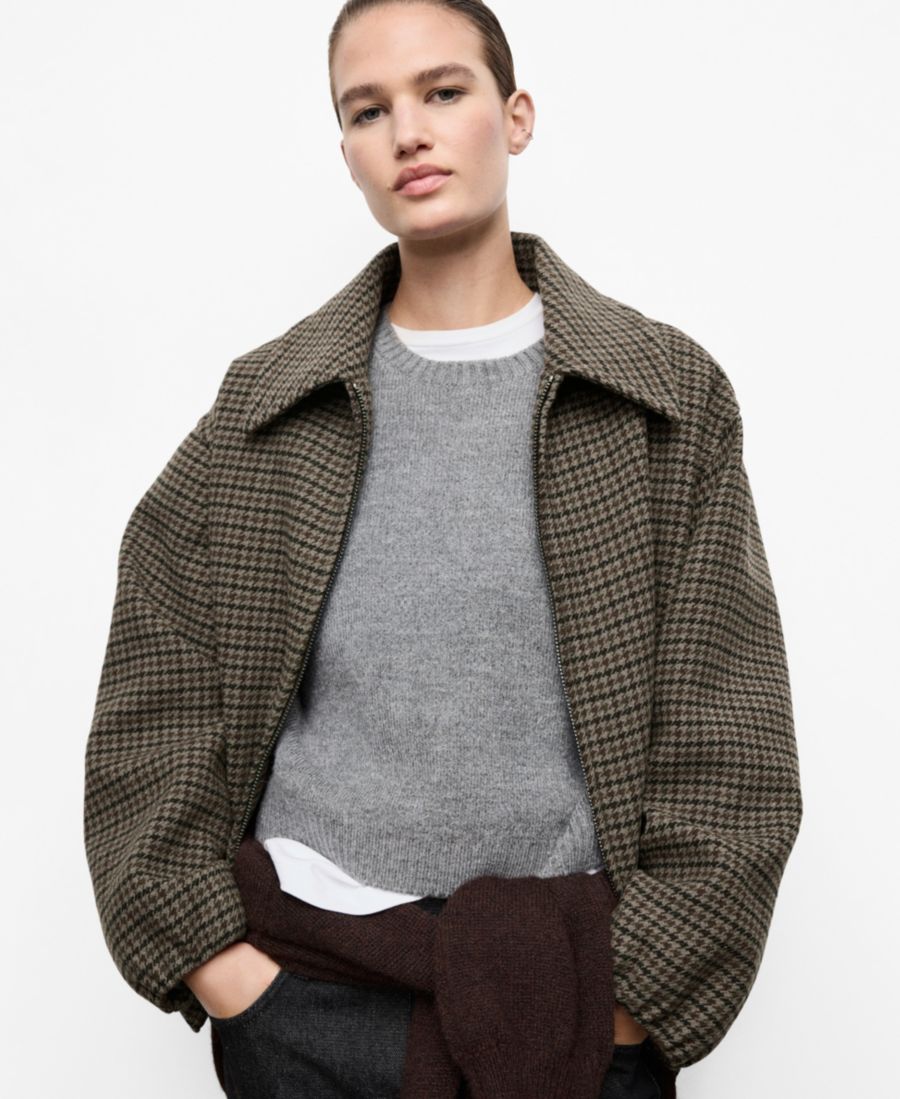 

Женская шерстяная куртка в клетку гусиная лапка MANGO, Brown