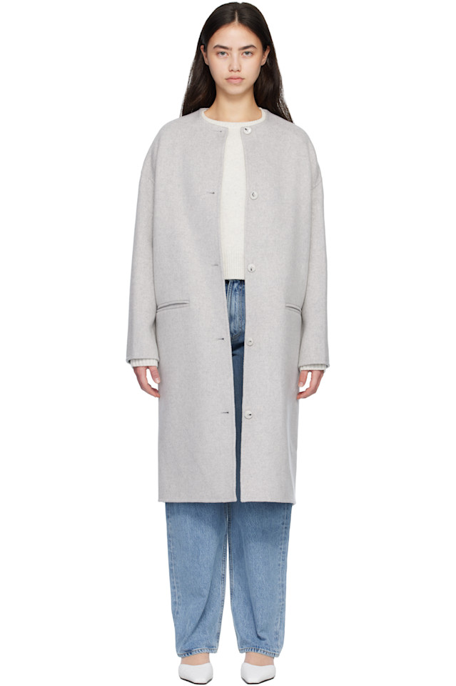 

Loulou De Saison Серое пальто из кашемира и шерсти керри овальной формы