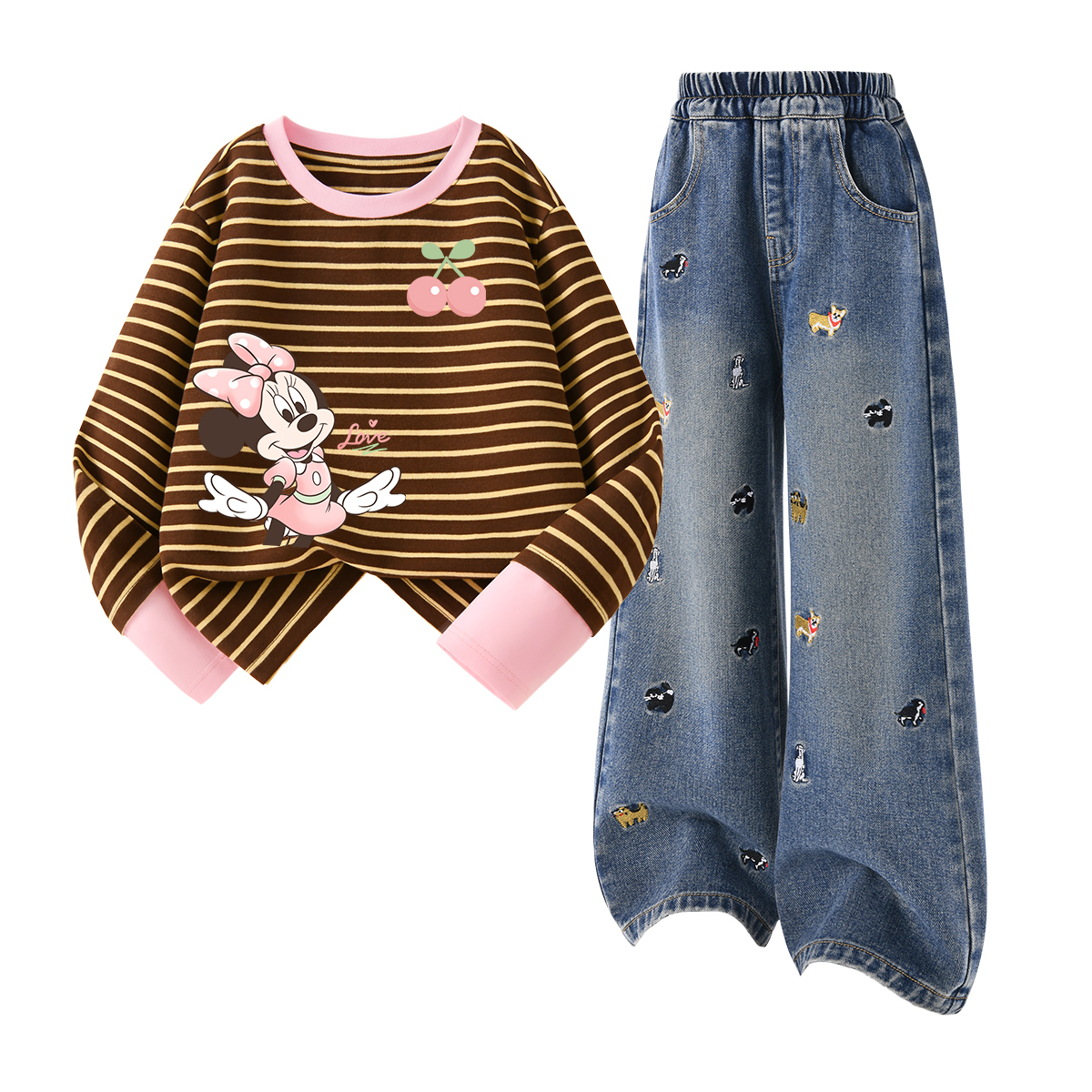 

Детская повседневная спортивная одежда Disney, Di Elegant Cherry K Coffee+Solid Color Denim Blue