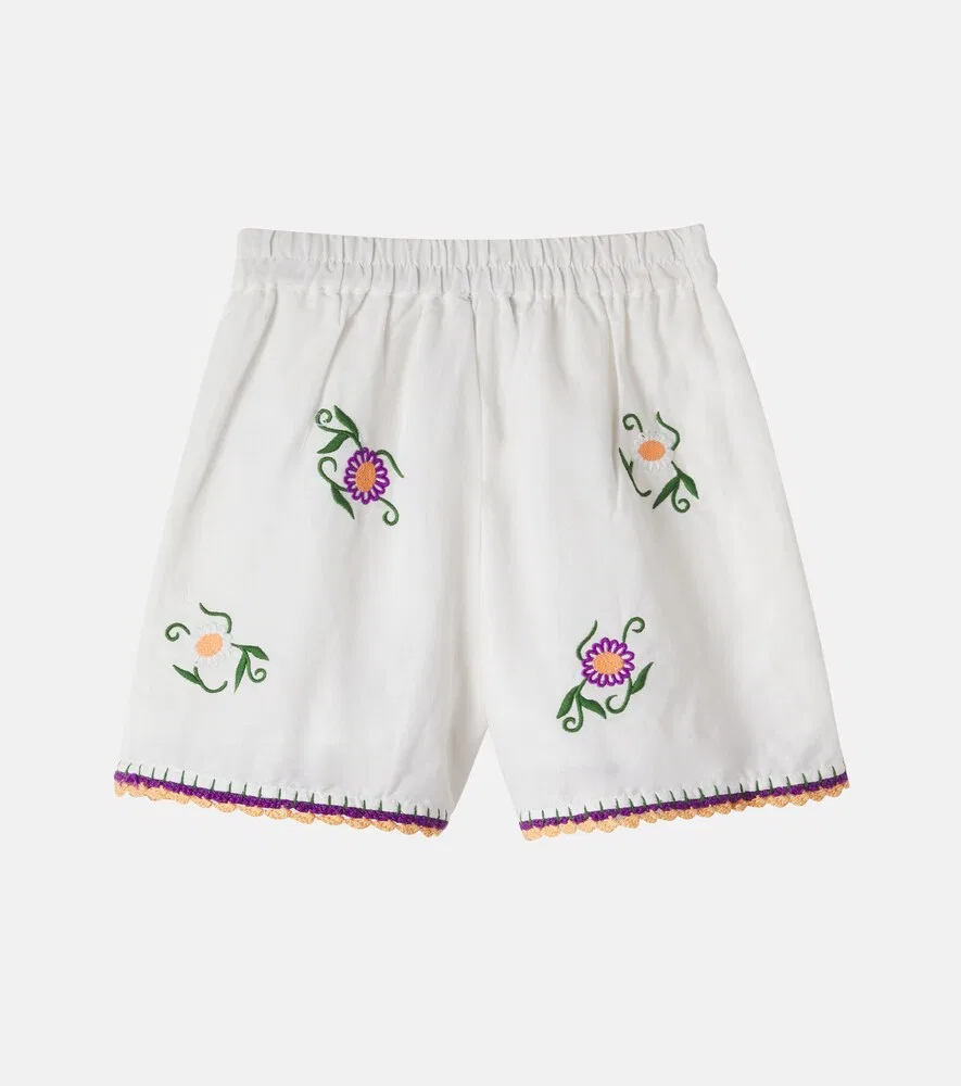 Вышитые льняные и хлопковые шорты Stella McCartney Kids, белый — фото 3