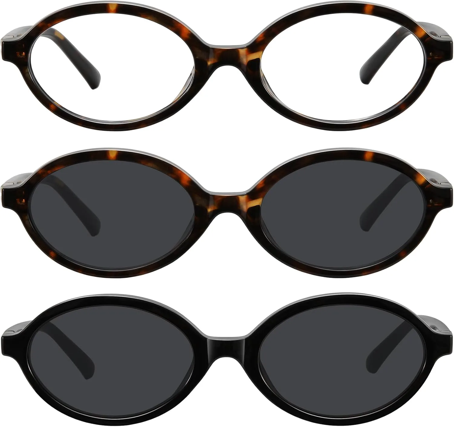 

Солнцезащитные очки WOWSUN Retro Oval для женщин, модные солнцезащитные очки с защитой UV400, 3 Pack: Black+tortoise Frame Grey Lens+tortoise Frame Clear Lens