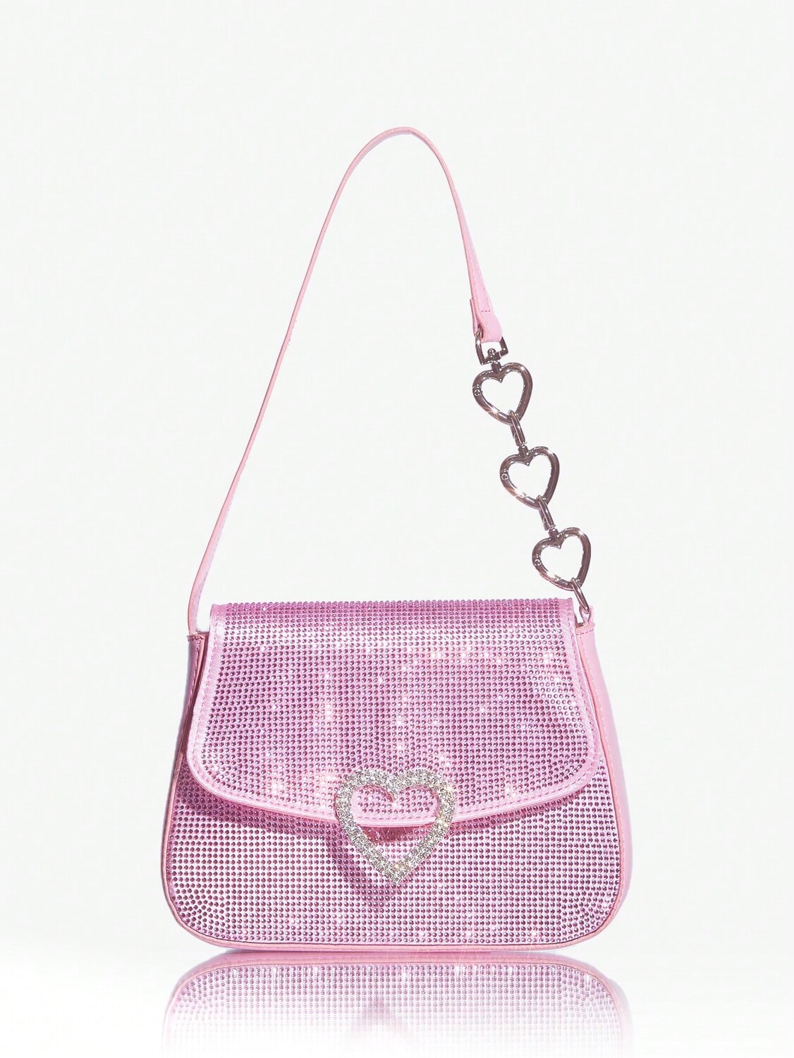 

ICON Twinkle Blingbling Ladies Women Y2K Розовая сумка через плечо со стразами в форме сердца с пряжкой