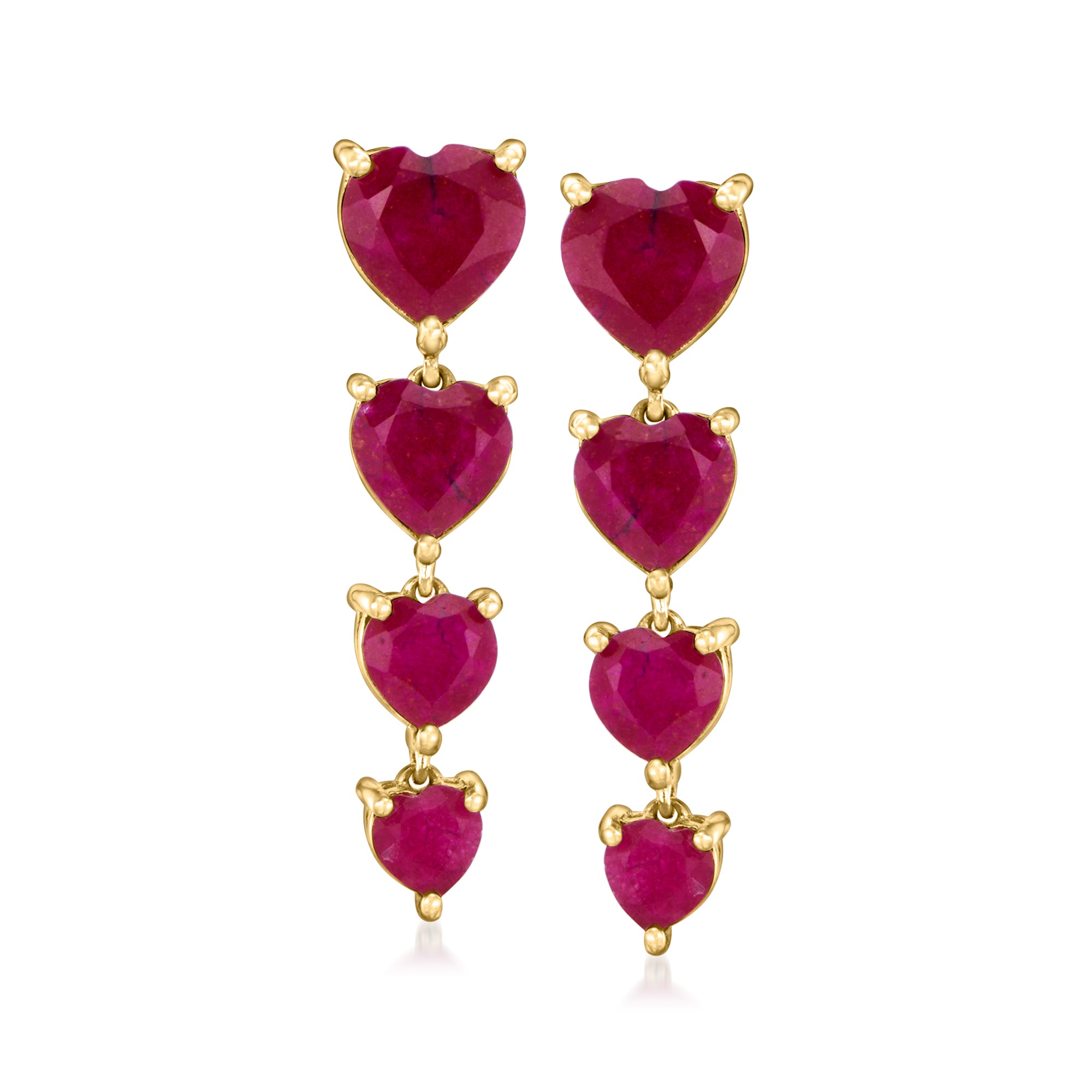 

Серьги-капли Ross-Simons Ruby Heart Linear из 18-каратного золота поверх стерлингового серебра Ross-Simons, красный