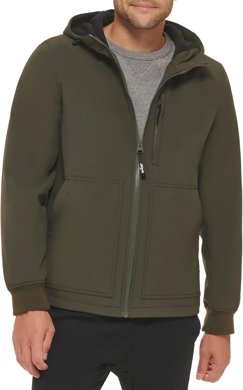 

Мужская водонепроницаемая куртка-толстовка с капюшоном из мягкого материала Levi's для трейлраннинга, Olive Open Bottom