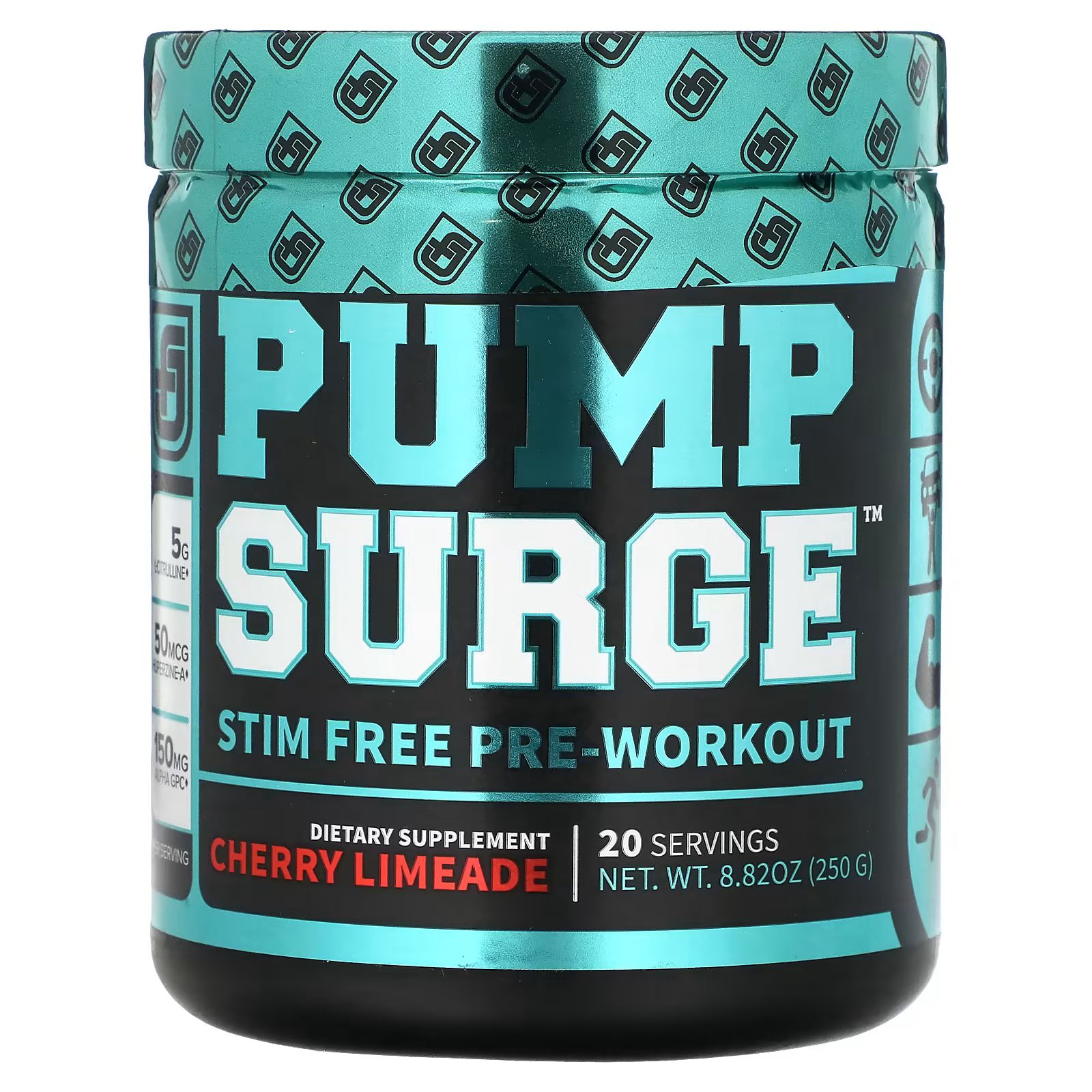 

Pump Surge, Предтренировочный комплекс без стимуляторов, вишневый лаймид, 8,82 унции (250 г) Jacked Factory