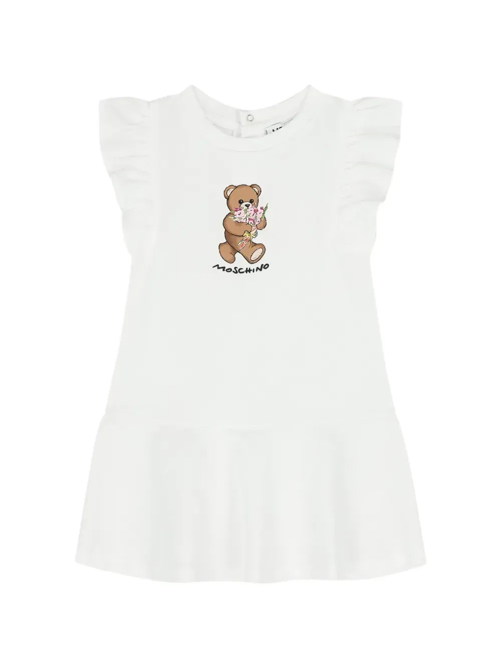 Платье с оборками на рукавах и принтом Moschino Kids, белый