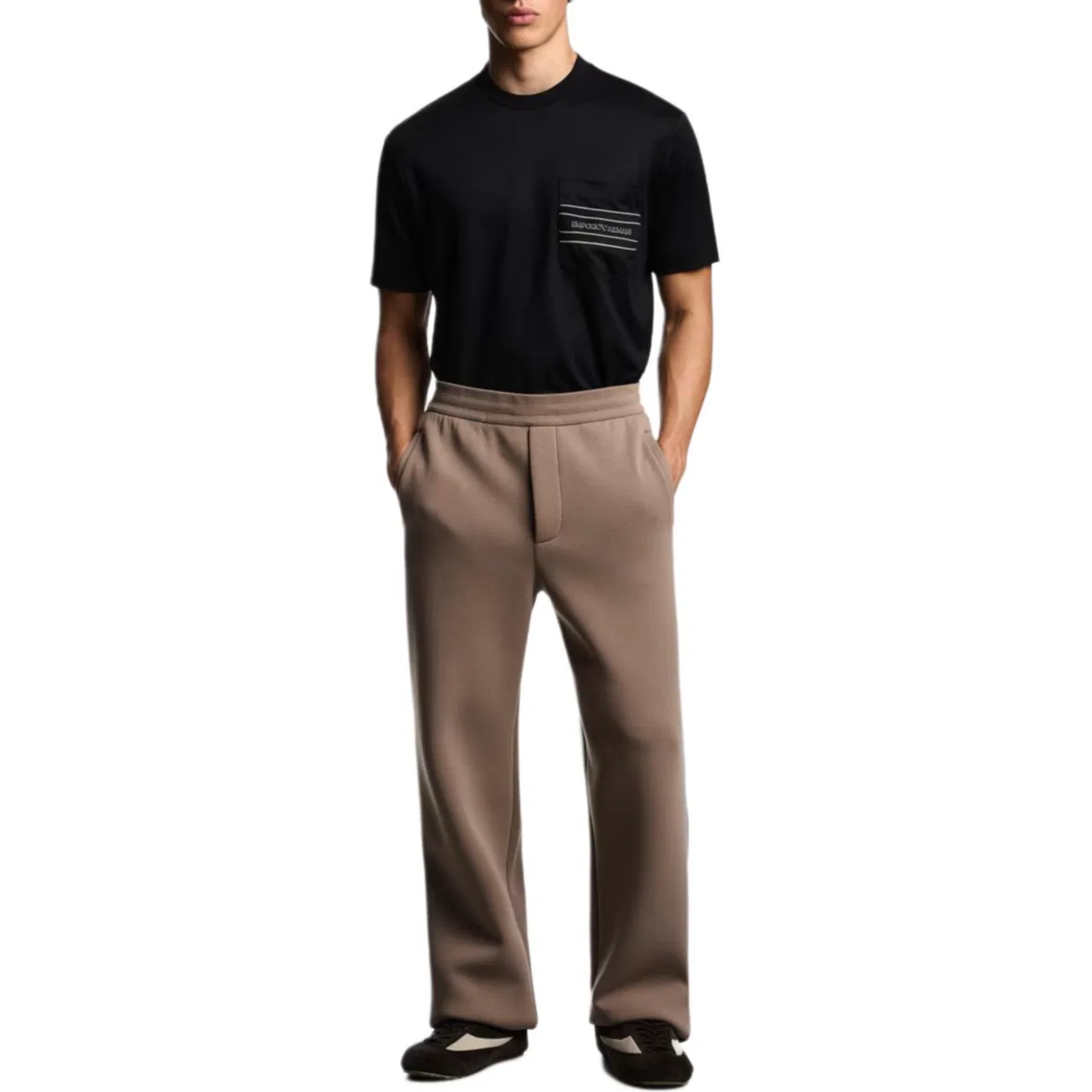Футболка из смесового лиоцелла с карманом и 3D-логотипом EMPORIO ARMANI, Black — фото 2