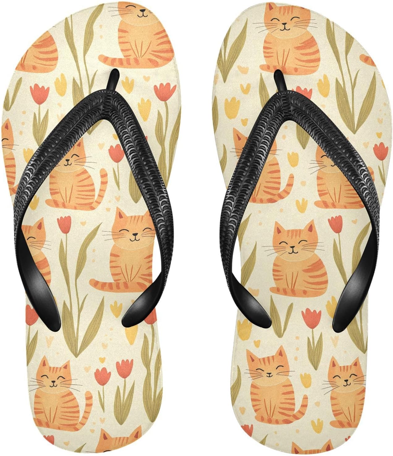 

Милые оранжевые коты, тюльпаны, пляжные шлепанцы для лета, повседневные сандалии для женщин и мужчин 20861659 Kfbe