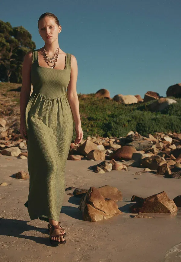 Платье макси Next, khaki green, хаки
