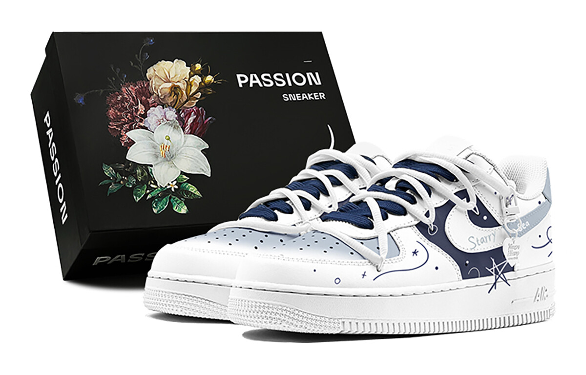 

Кроссовки Nike Air Force 1 Skateboarding Shoes Men Low-top White, темно-синий