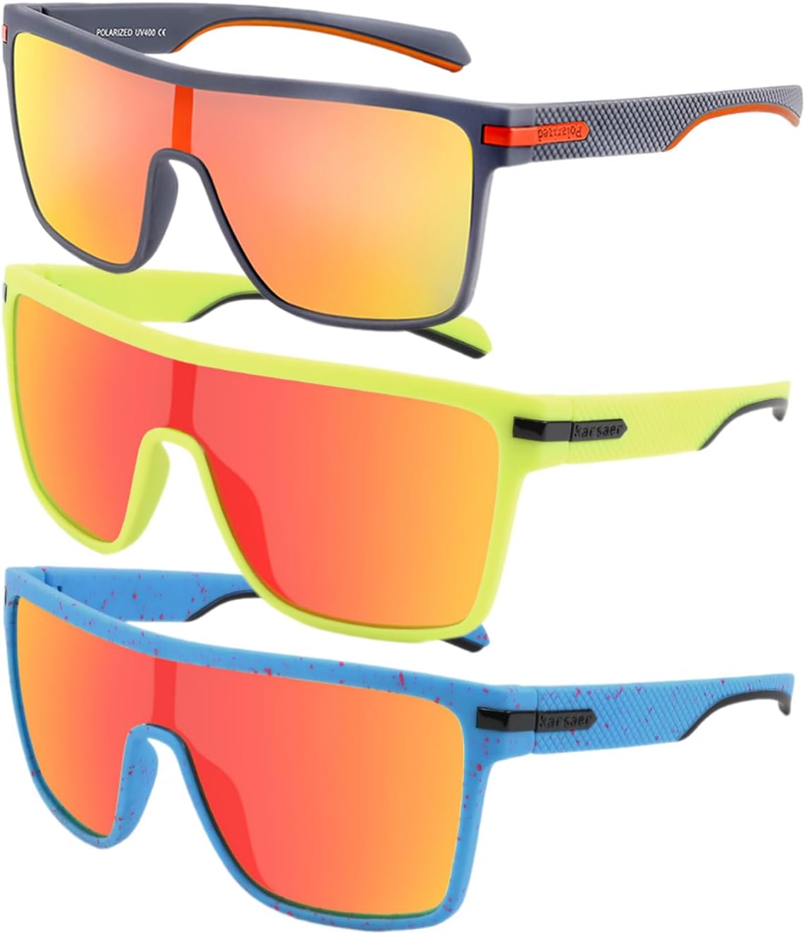 

Мужские поляризованные спортивные солнцезащитные очки Karsaer Flat Top TR90 в винтажном квадратном стиле для велоспорта, бега, рыбалки, гольфа, походов, Gray Frame Red Lens + Yellow Frame Red Lens + Blue Frame Red Lens