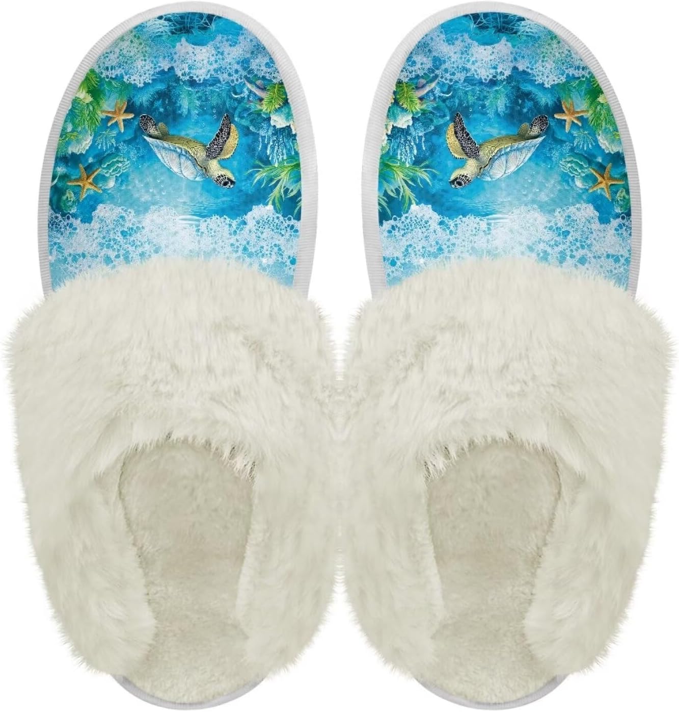 

Хлопковые тапочки PJHEQOXE с пушистыми краями, домашние тапочки для дома и улицы, хлопковые тапочки унисекс, Sea Turtle