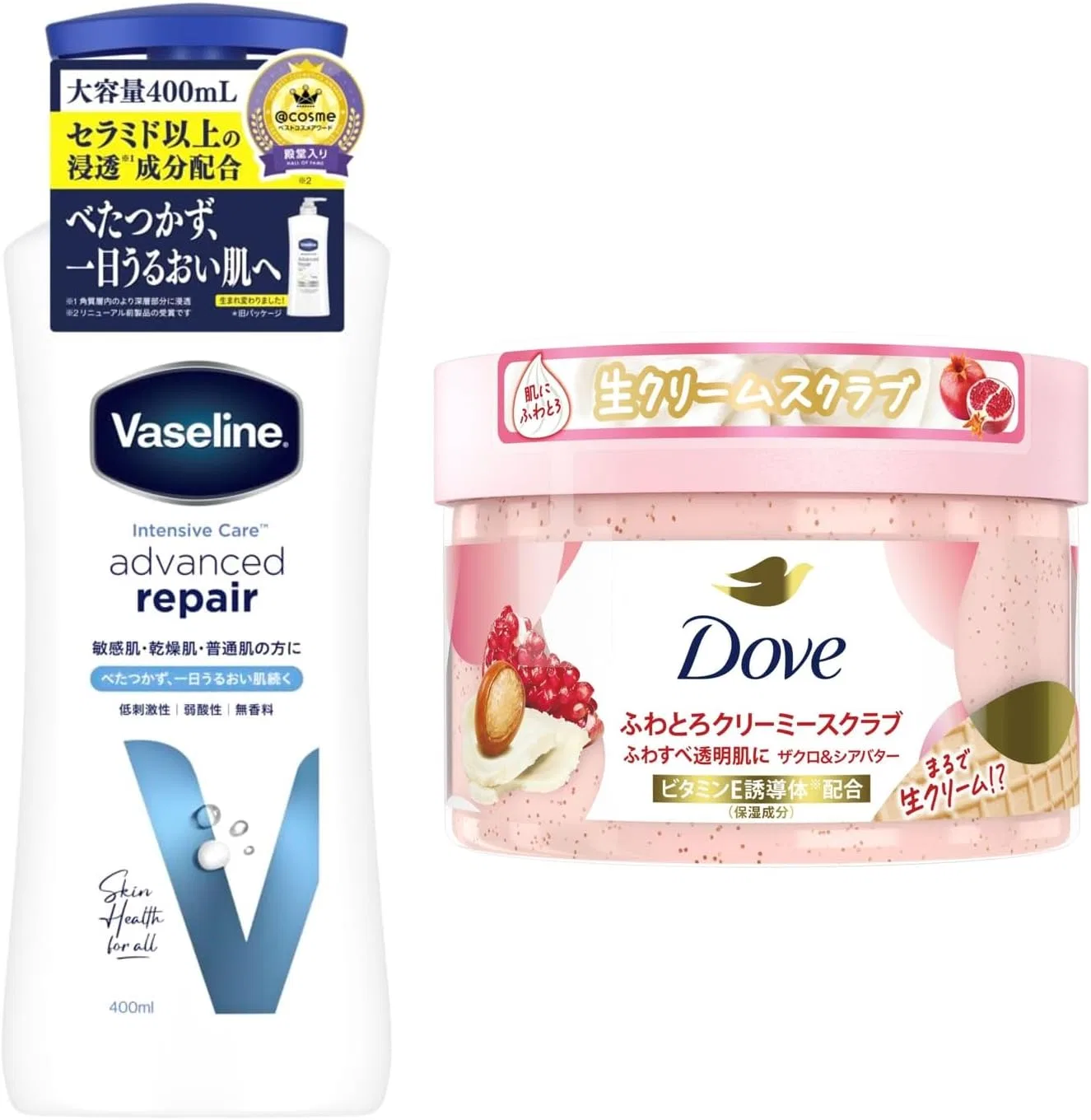 Лосьон для тела Vaseline Advanced Drip Body Lotion 400 мл + Скраб для тела Dove Pomegranate & Shea Butter 298 г
