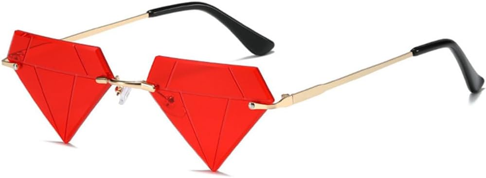 

Модные солнцезащитные очки без оправы в форме ромба для женщин, очки «кошачий глаз» и треугольные солнцезащитные очки для мужчин, забавные очки для вечеринок, женские очки TYUVIVO, Gold Red
