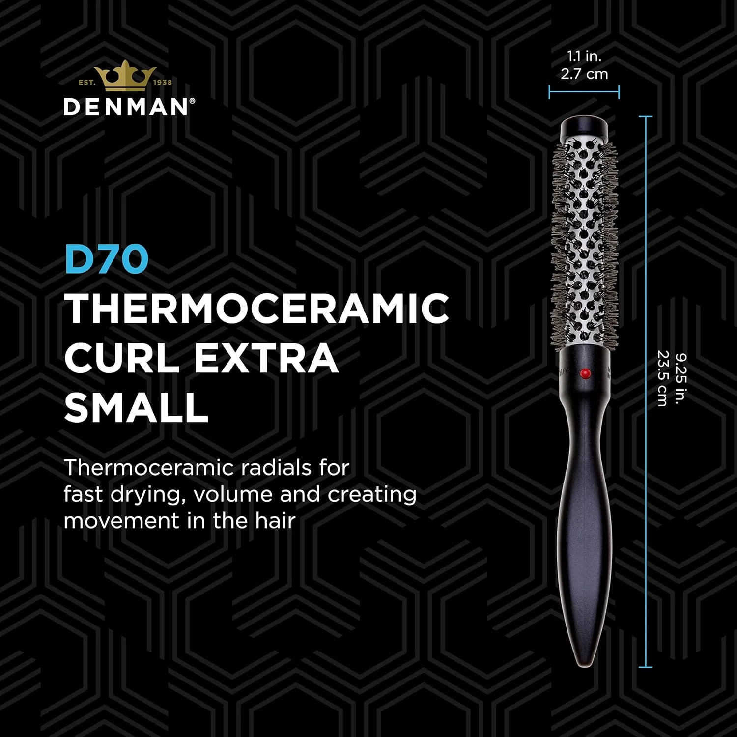 Denman Thermo Ceramic Hourglass Hot Curl Brush - термощетка для укладки волос с керамическим покрытием, создание локонов, выпрямление, объем и прикорневой подъем, цвет Gray Очень маленький, Gray — фото 2