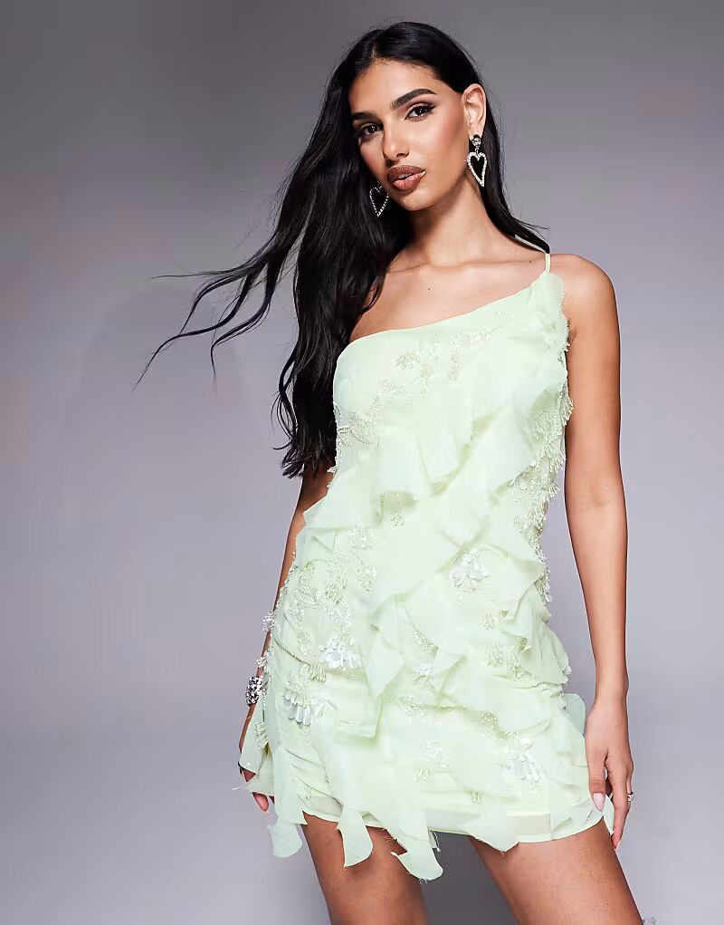 

Мини-платье лимонного цвета с отделкой воланом от ASOS DESIGN