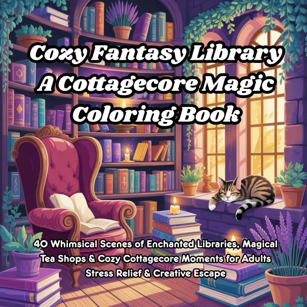 

Cozy Fantasy Library: A Cottagecore Magic Coloring Book: 40 Whimsical Scenes of Enchanted Libraries, Magical Tea Shops & Cozy Cottagecore Moments for Adults | Stress Relief & Creative Escape (Independently published)