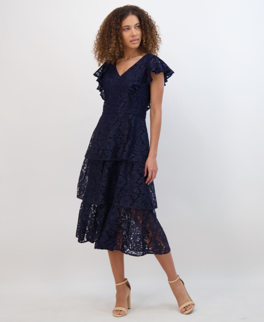 

Женское многоярусное кружевное платье миди kensie, Navy