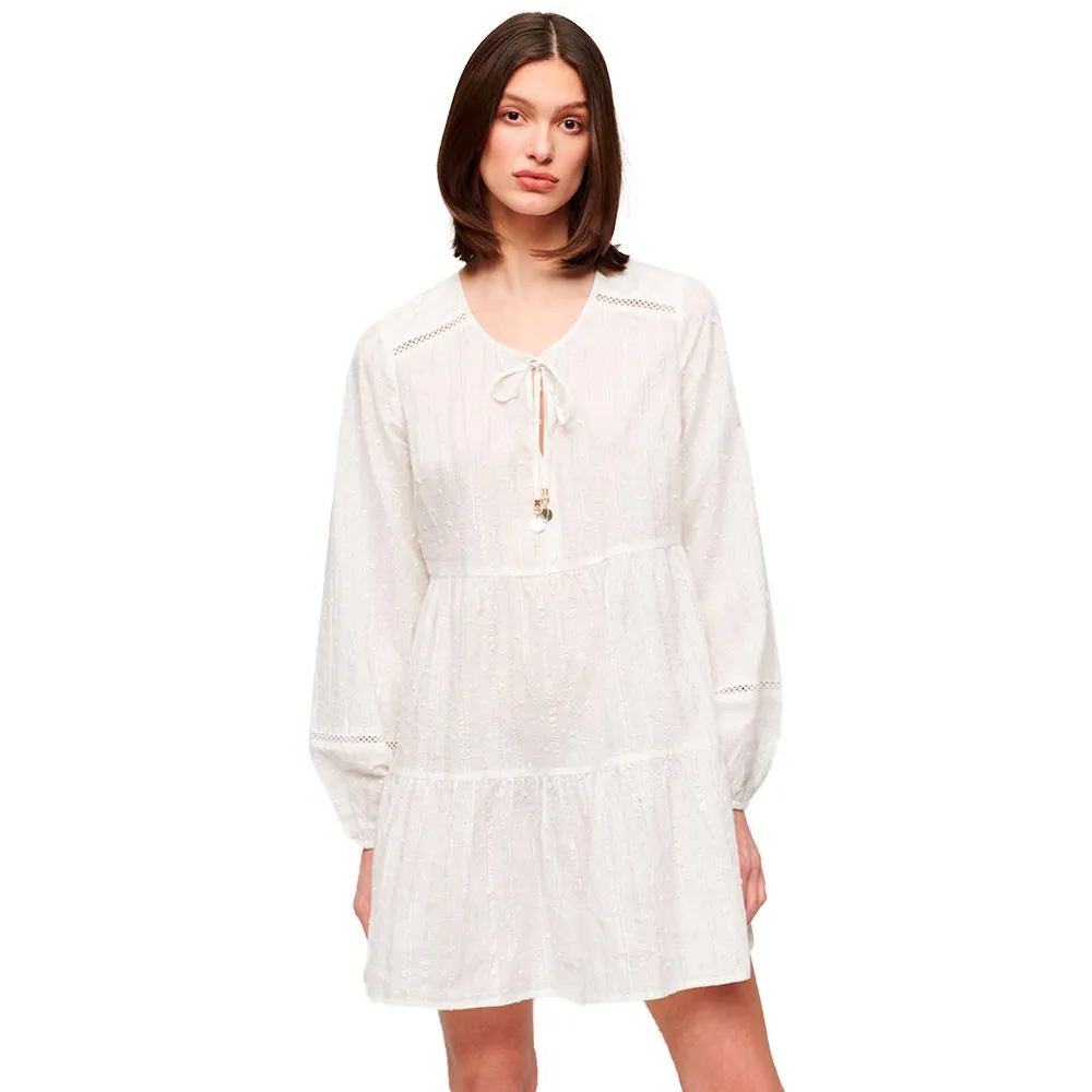 

Рубашка с длинным рукавом Superdry Ibiza Tiered Lurex Mini, бежевый