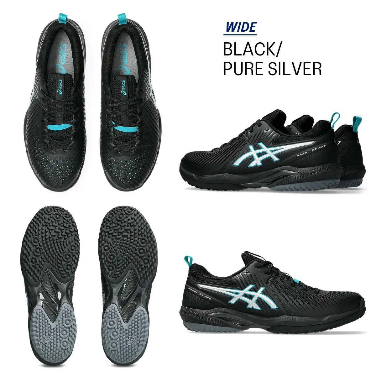Унисекс кроссовки для тенниса «Prestige Neo OC Wide» от ASICS, Black/Pure Silver — фото 2