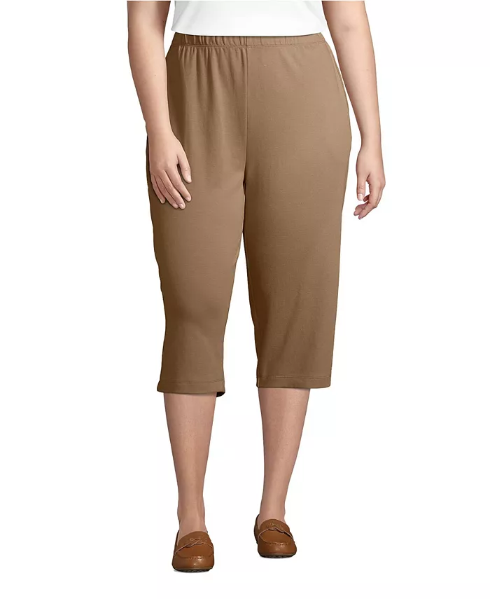 

Спортивные капри с высокой посадкой и эластичным поясом Plus Size Lands' End, коричневый/бежевый