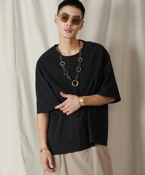 

Футболка с круглым вырезом и воротником-стойкой из льняной смеси Aphlotus, черный