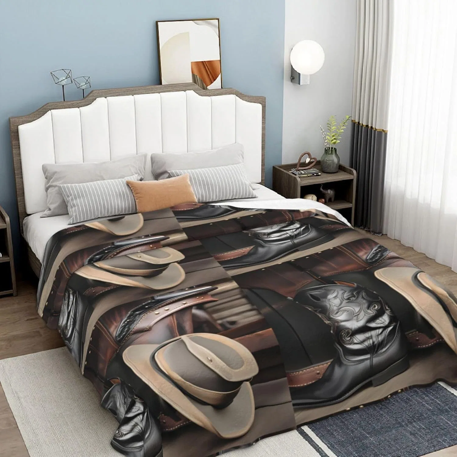 YYHHAOFA Ботинки Cowboy-Flanelldecke, schwarzer Hut, Westernstiefel, 167,6 x 228,6 cm dick: hautfreundlich, warm und bequem, pflegeleicht und langlebig — фото 3
