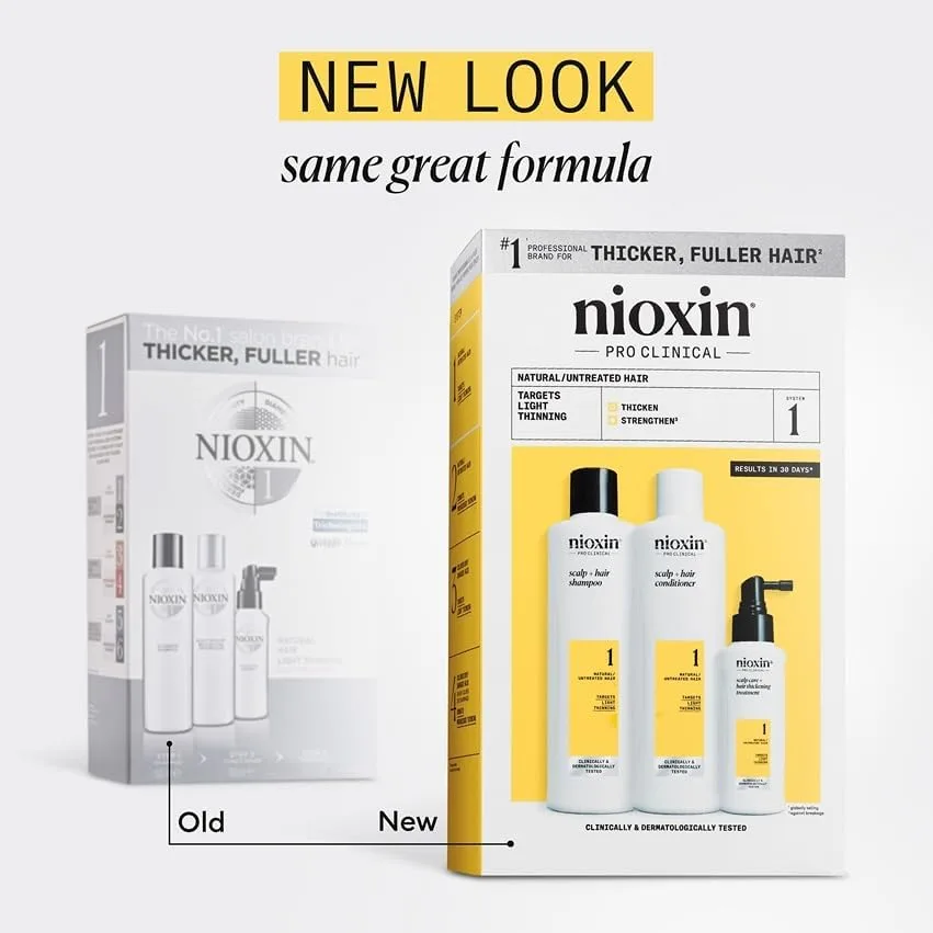 Nioxin Scalp + Hair Thickening System 1 Kit для натуральных волос с легким истончением: очищение, кондиционирование и уход + Night Density Rescue, ночная несмываемая антиоксидантная сыворотка для объема — фото 3