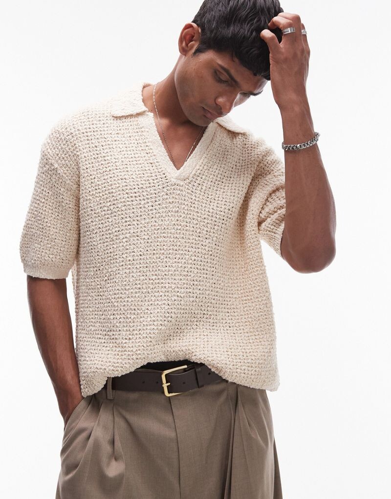 

Рубашка-поло из хлопкового джерси Topman с каменным воротником