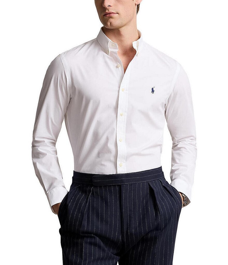

Рубашка узкого кроя из эластичного поплина Polo Ralph Lauren из тканого материала с длинными рукавами, белый