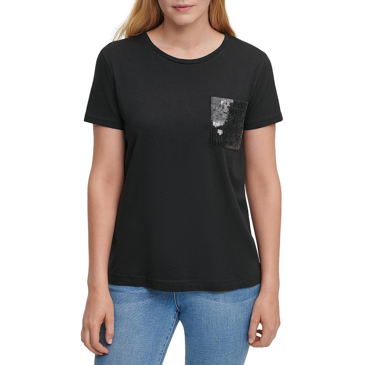 

Женская футболка с карманом и пайетками DKNY, черный