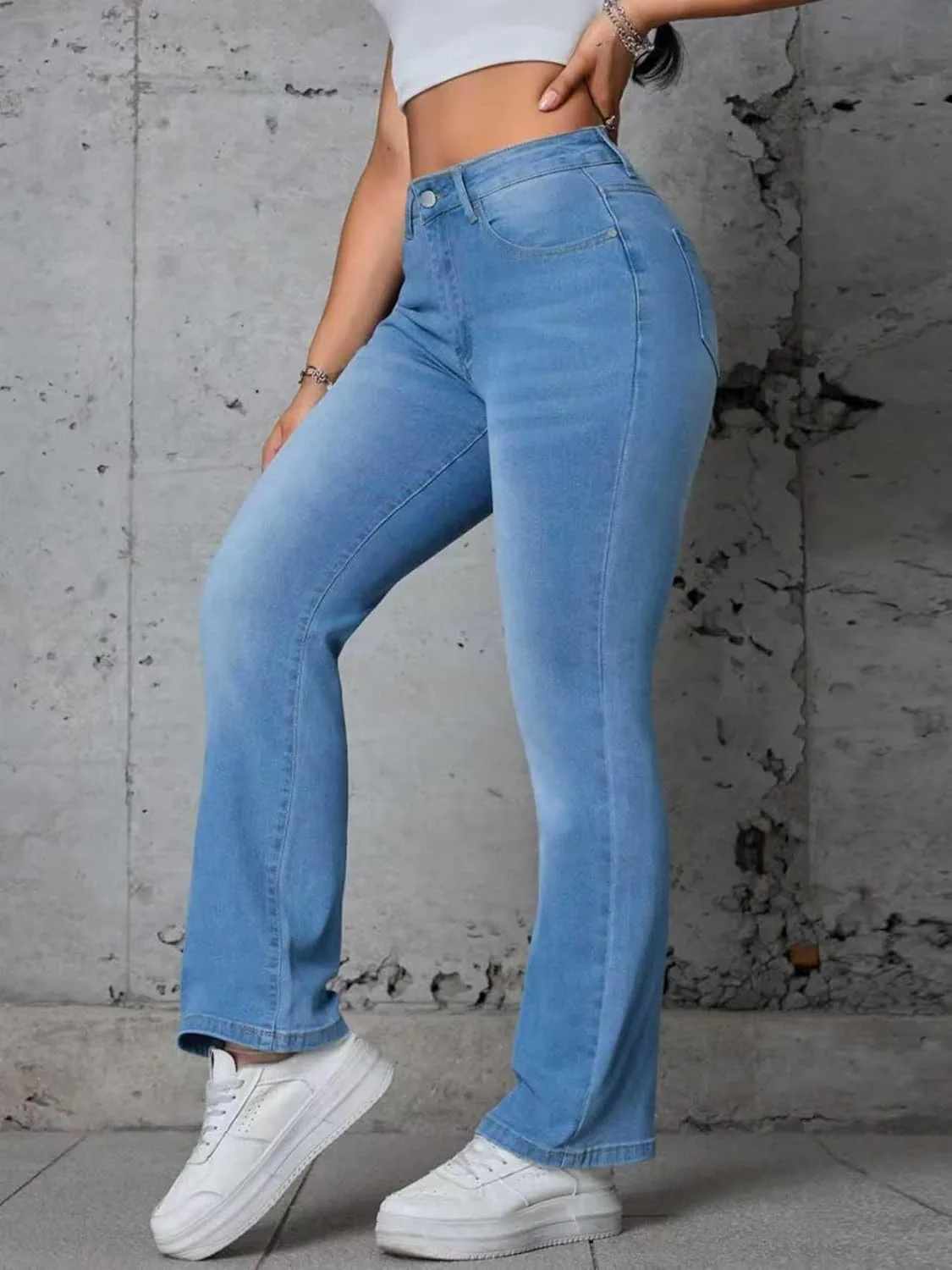 Женские джинсы с высокой талией и расклешенными штанинами, Slim Fit, Stretch Denim — фото 4