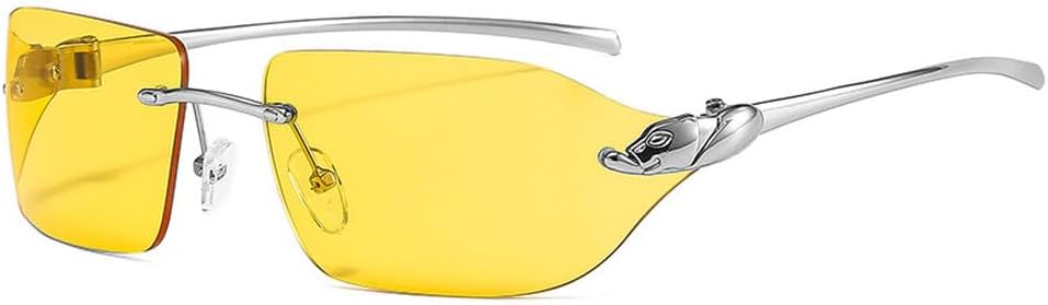 

Винтажные уникальные солнцезащитные очки для женщин, без оправы, с прозрачными линзами Ocean, мужские солнцезащитные очки с защитой от УФ-излучения UV400 HVTVTLA, Silver Yellow