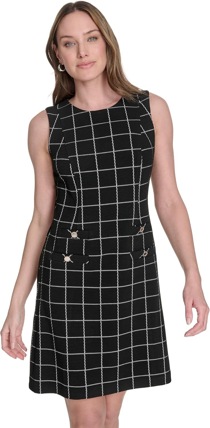 

Женское платье-трапеция Tommy Hilfiger без рукавов с пуговицами на карманах, Black/ Ivory