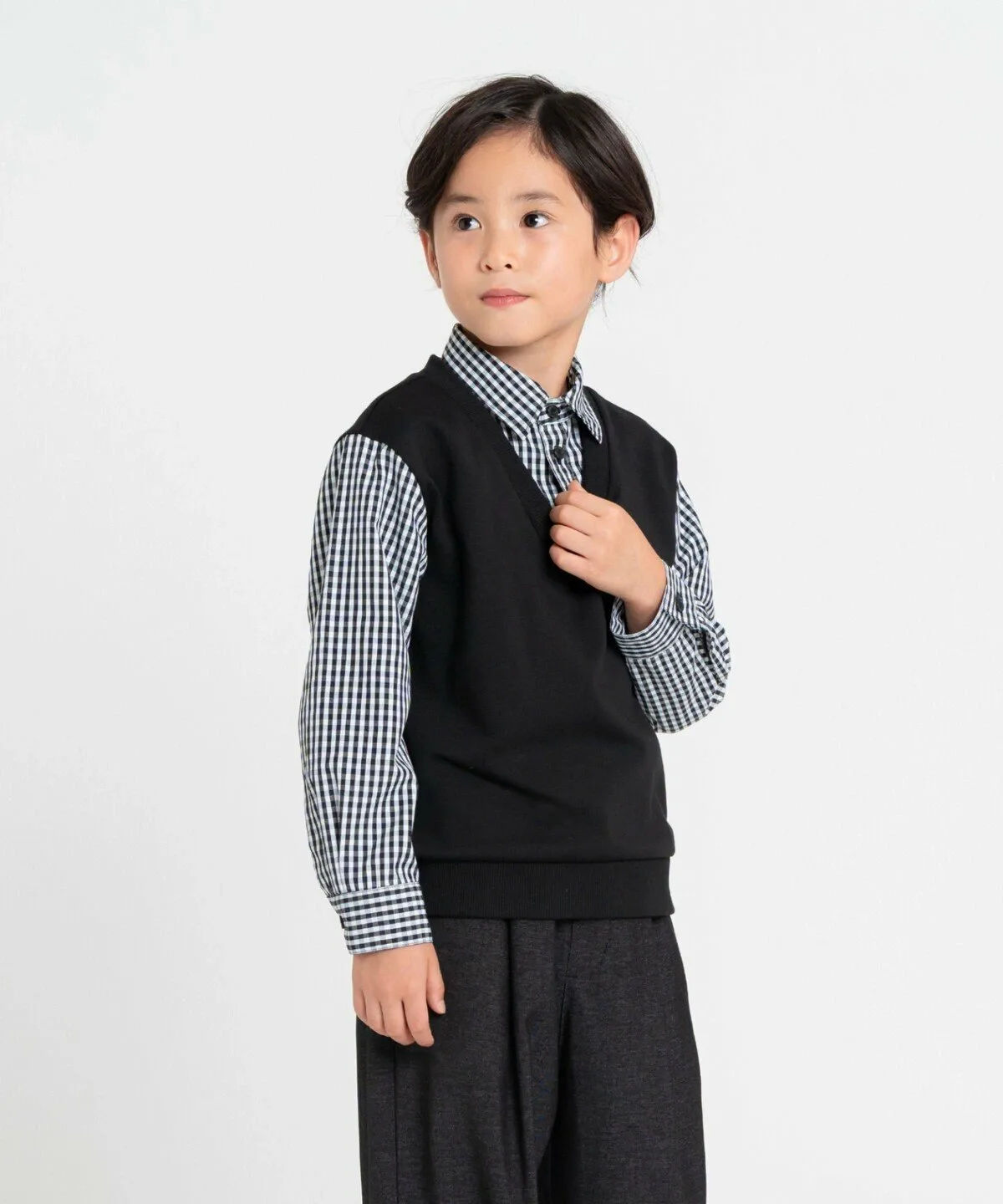 Имитация многослойной рубашки (140-160 см) Comme Ca Ism, Black x Gingham — фото 2
