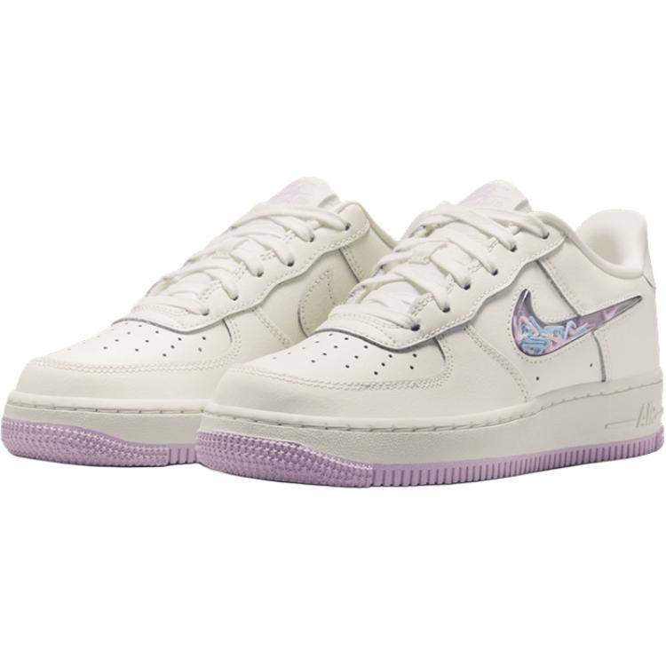 Nike Детские низкие скейтбордистские кроссовки Air Force 1, белые с фиолетовыми вставками — фото 4