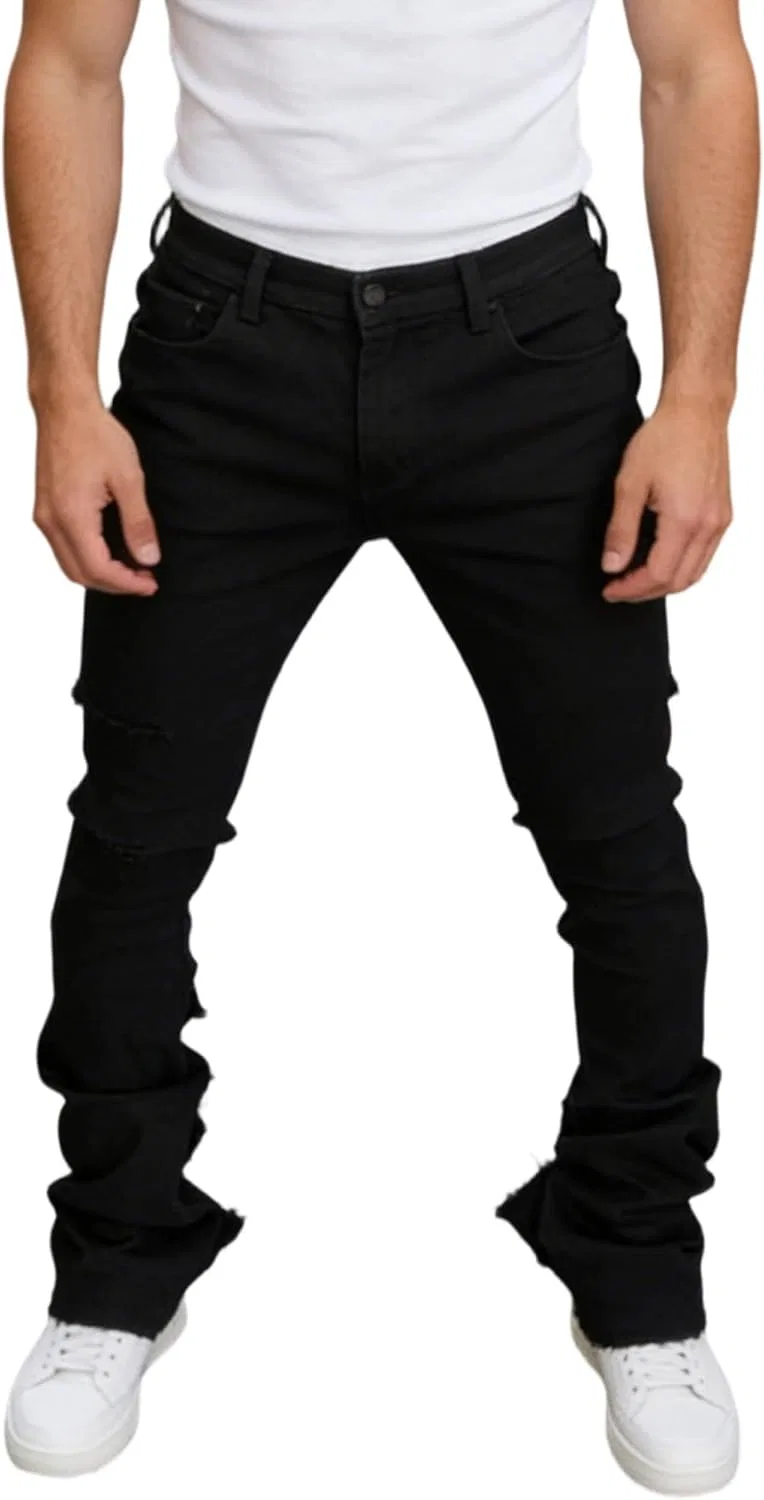 Джинсы прямые, потертые, Slim Fit, черный
