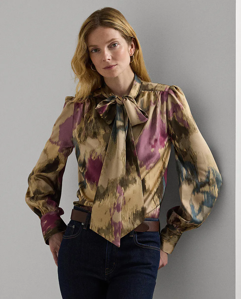 

Женская рубашка с длинным рукавом с абстрактным принтом Lauren Ralph Lauren, мультиколор