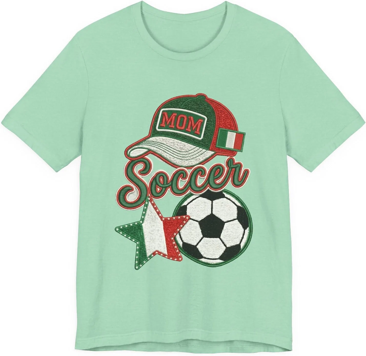 Футболка с принтом Mom Soccer Cap and Ball, итальянский флаг, Heather Mint