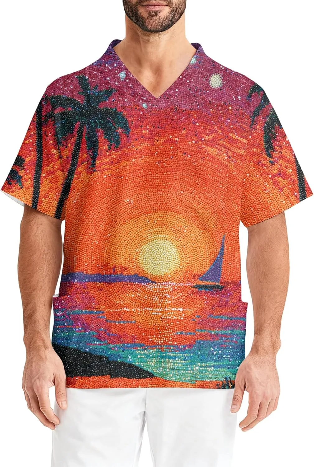 

Мужская медицинская блуза с коротким рукавом, принт Hawaii, Plus Size